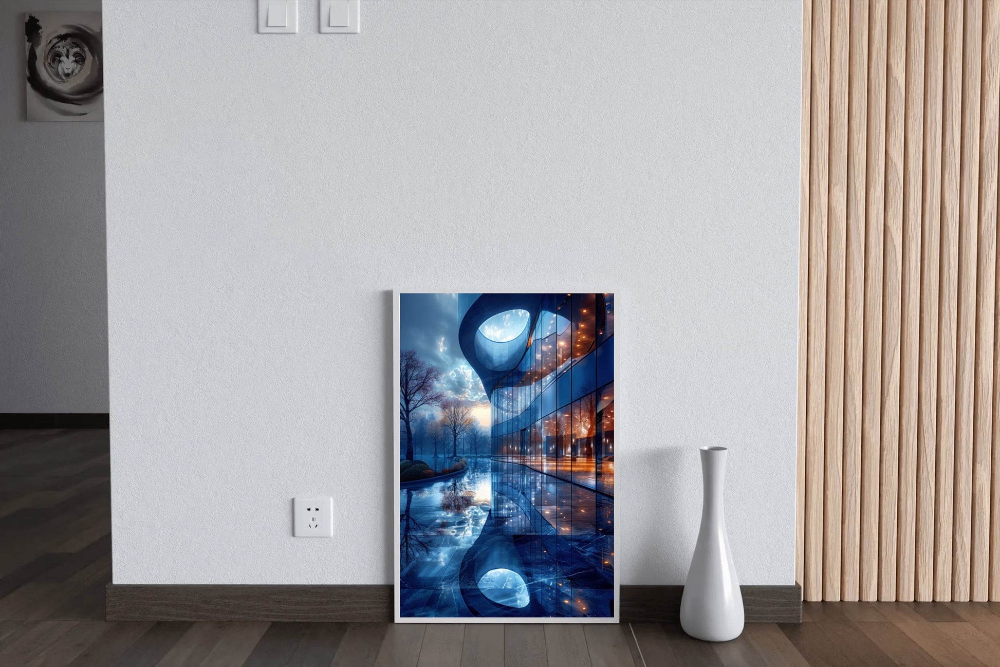 Blue Glass Building Wall Art - beink online art store