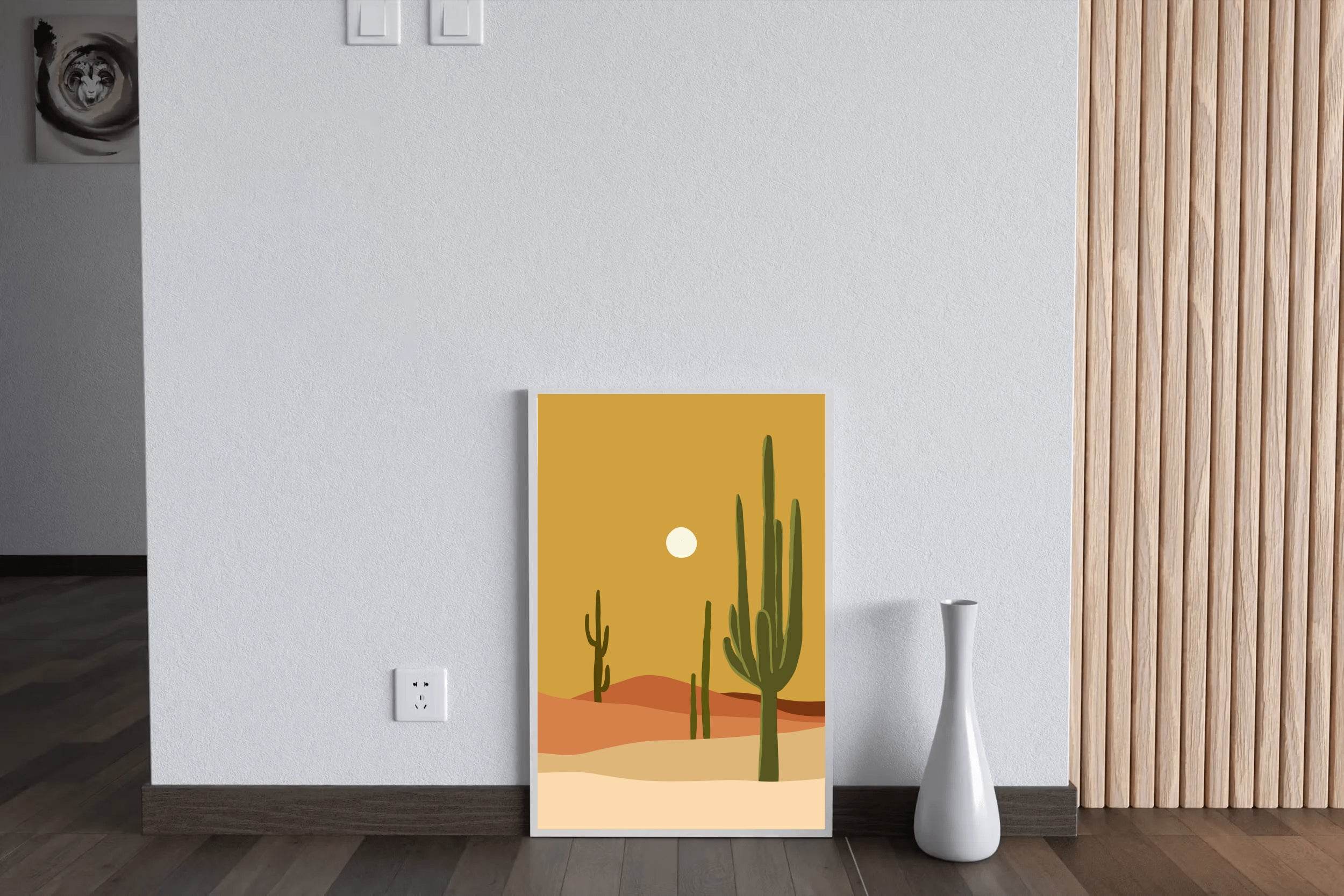 Desert Scene with Cactus and Moon ArtWork - beink online art store