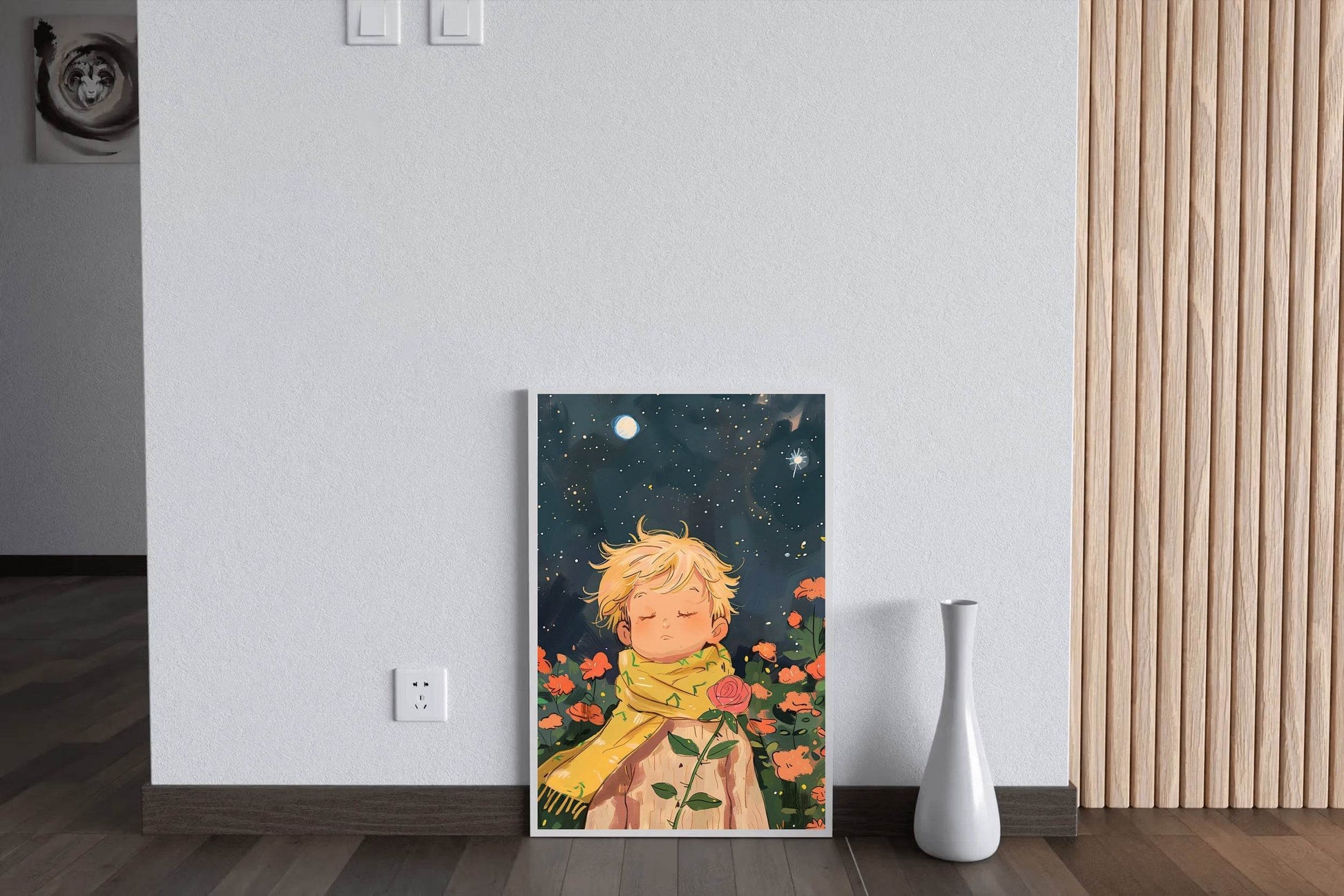 Cartoon Boy Standing in Winter Night - beink online art store