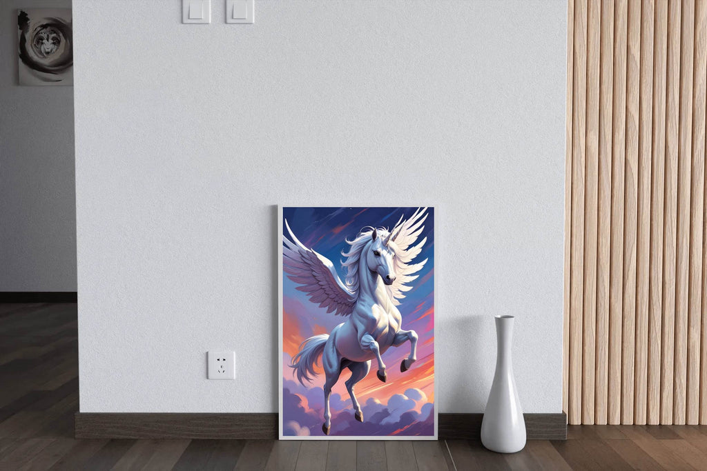 Painting of White Flying Unicorn Wall Art - beink online art store