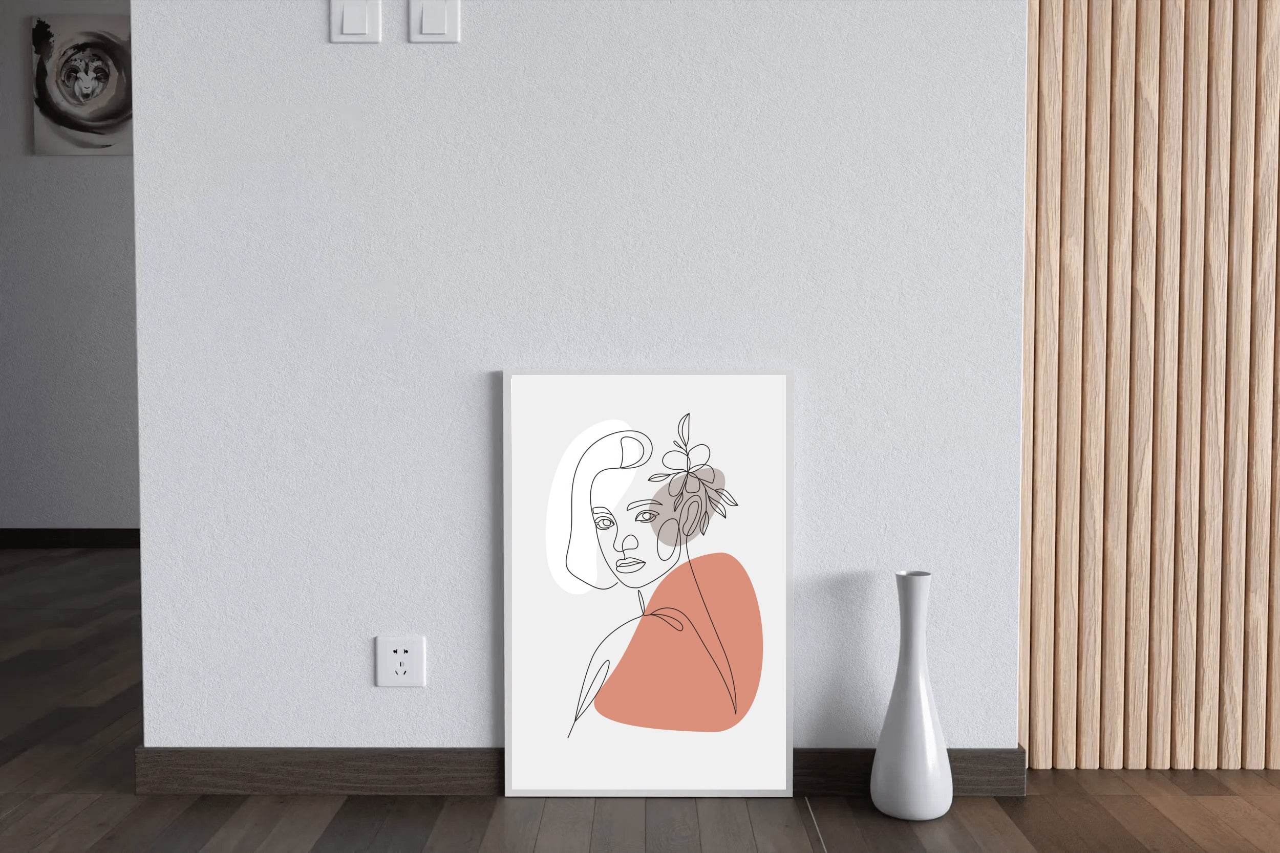 Beautiful Woman and Minimally Drawn Flowers Wall Art - beink online art store