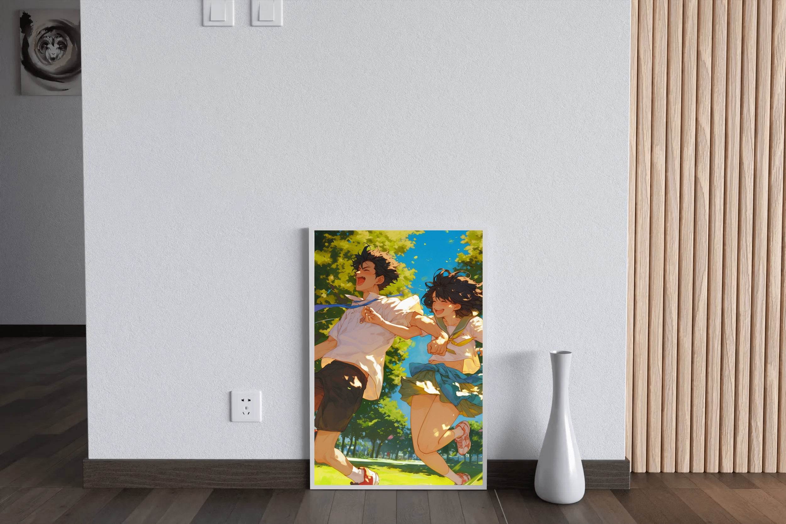 Anime style Boy and Girl Couple Running Wall Art - beink online art store