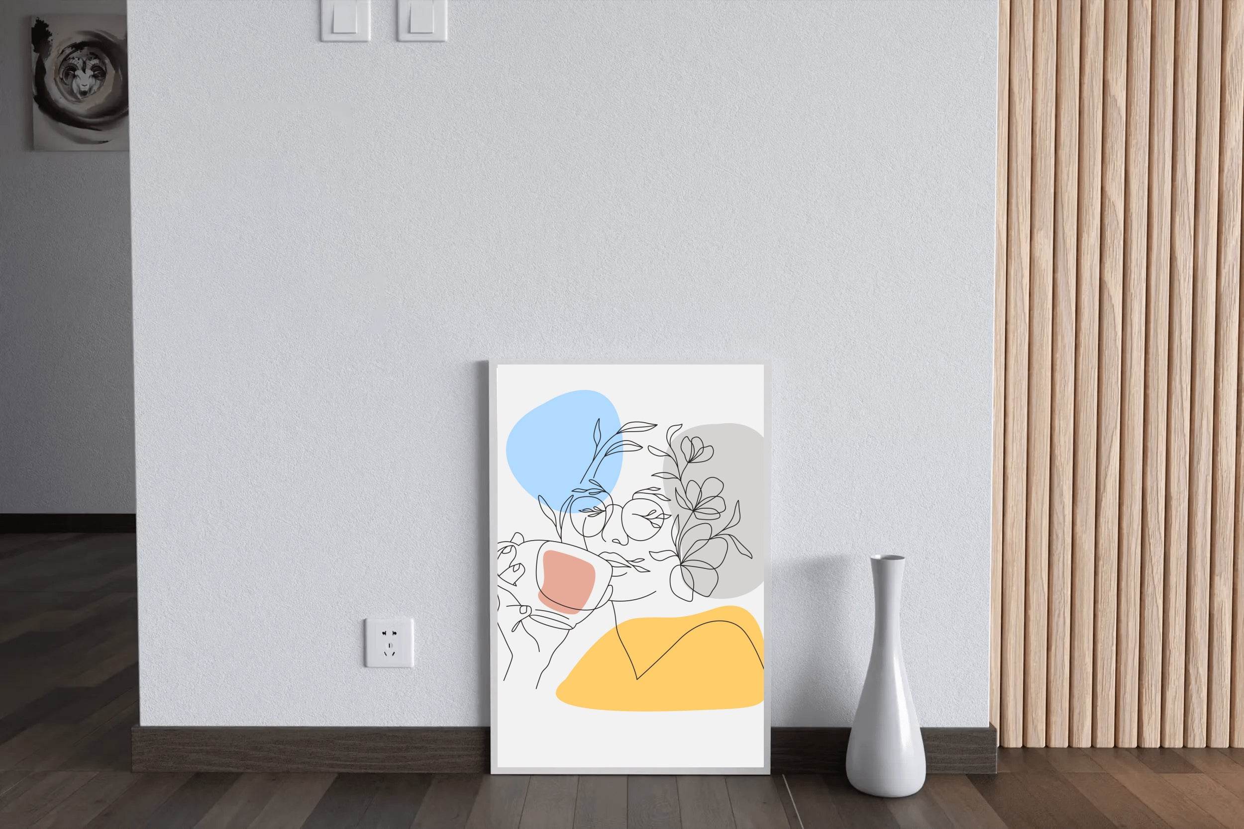 Minimal Woman Drinking Tea Wall Art - beink online art store