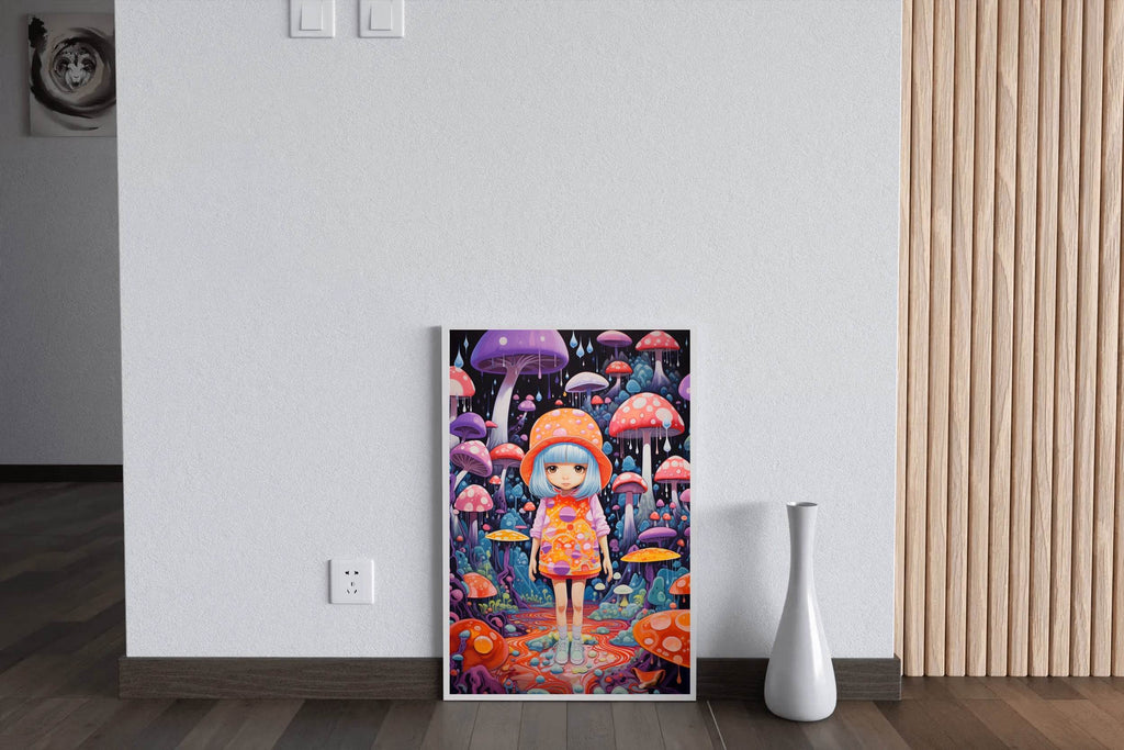Colorful Retro girl with long hair and a hat Wall Art - beink online art store
