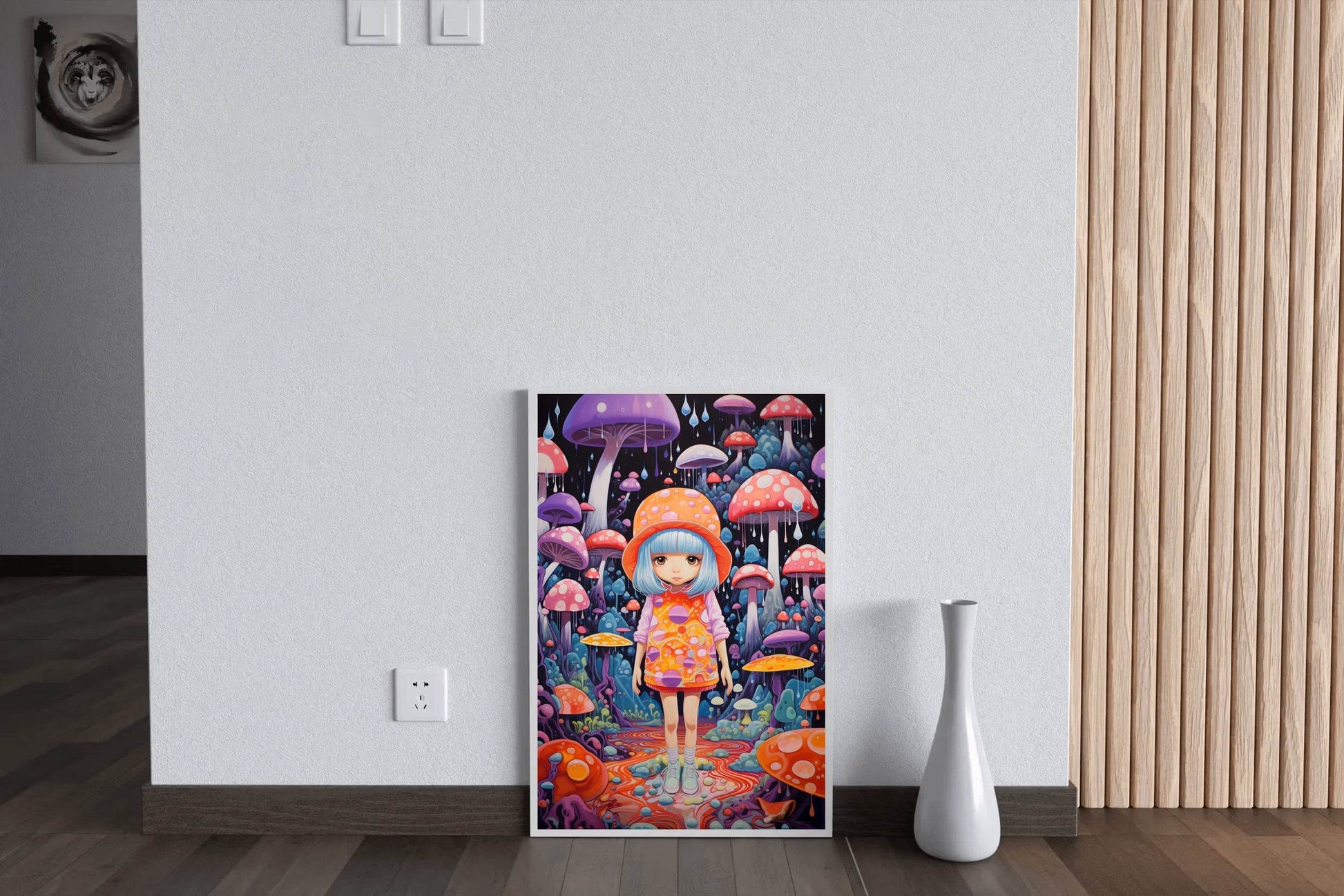 Colorful Retro girl with long hair and a hat Wall Art - beink online art store