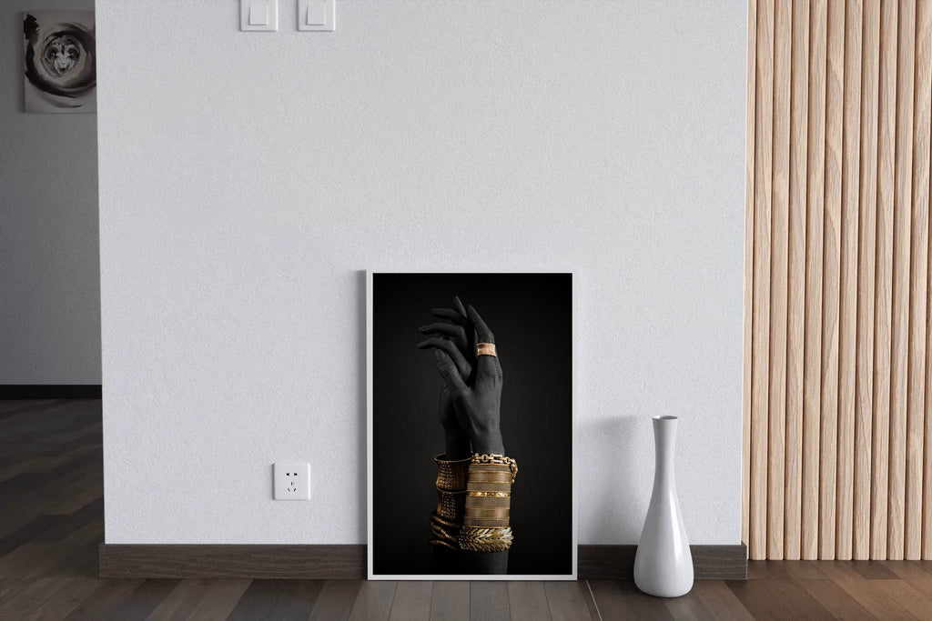 Black Woman Hand With Gold Bracelet Wall Art - beink online art store