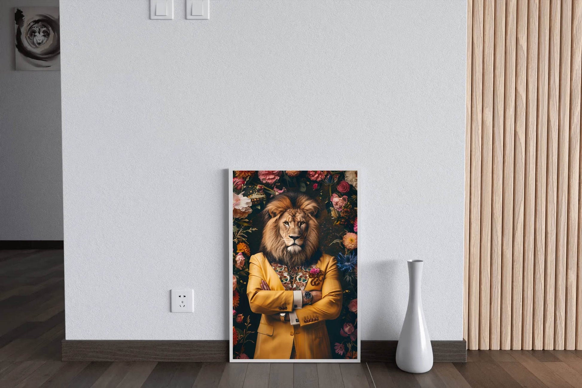 Standing Lion Wearing Formal Yellow Coat - beink online art store