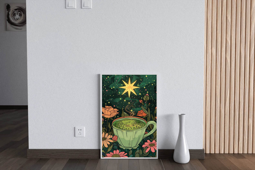 Matcha coffee with Flower Background Wall Art - beink online art store