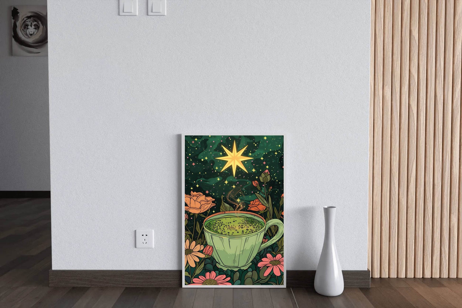 Matcha coffee with Flower Background Wall Art - beink online art store