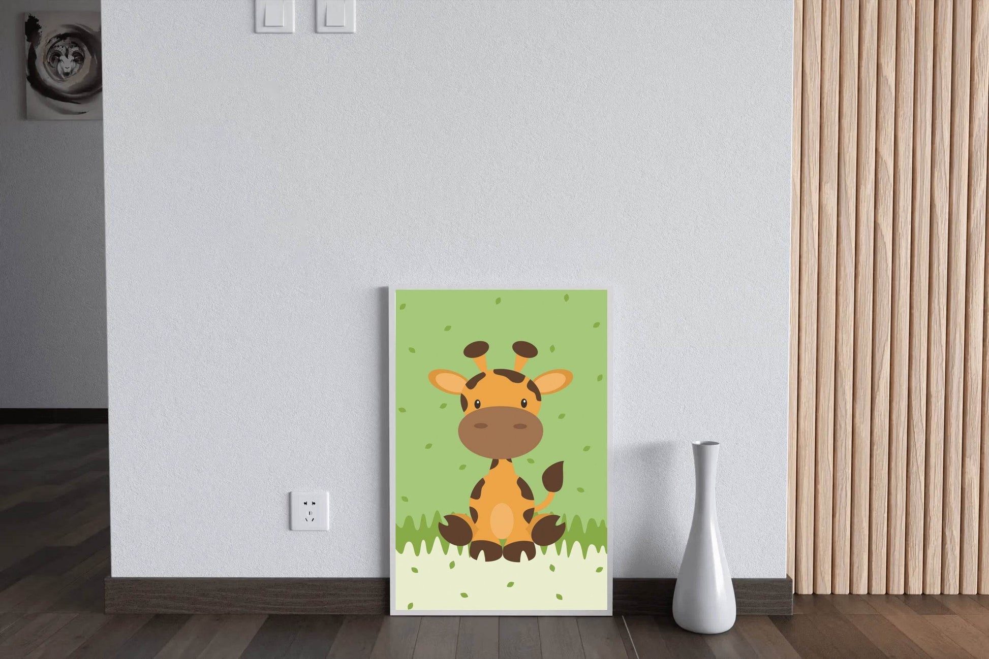 Painting of Cartoon Giraffe Sitting in Grass - beink online art store