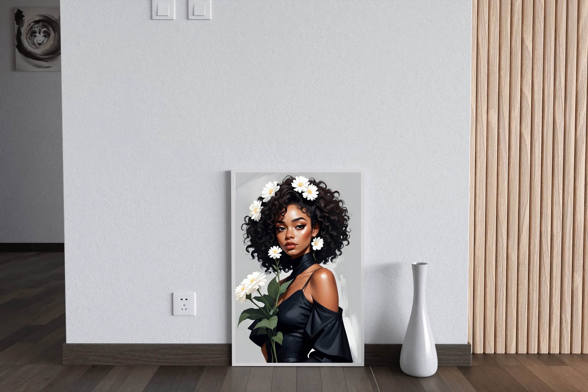 Black Girl with White Flower Wall Art - beink online art store