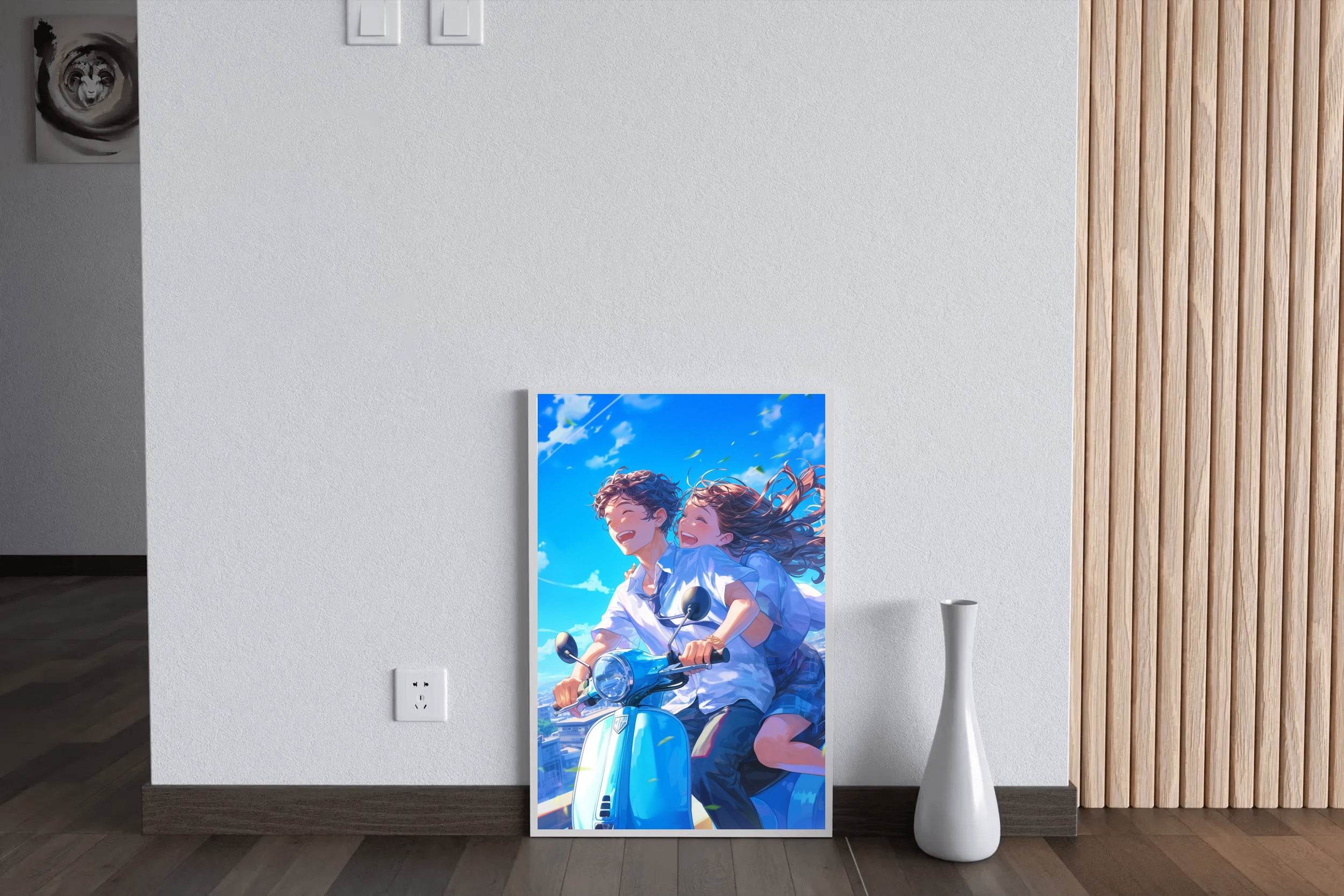 Couple On Bike Anime Wall Art - beink online art store