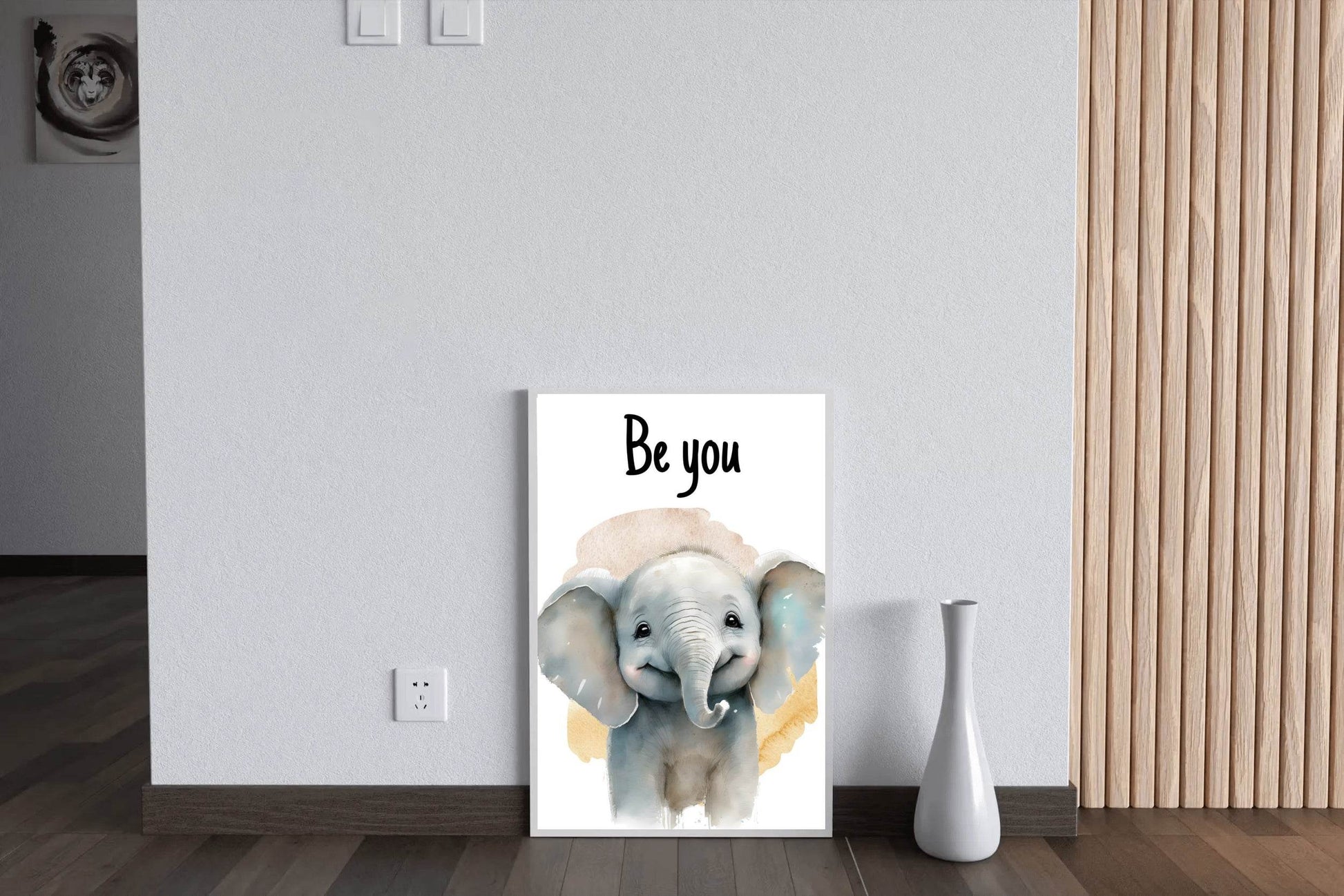 Drawing of Smiling Baby Elephant With White Background - beink online art store