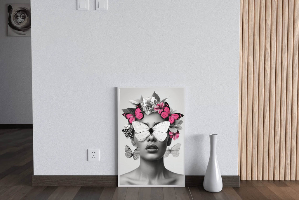 Woman's Face With Butterflies and Flowers - beink online art store