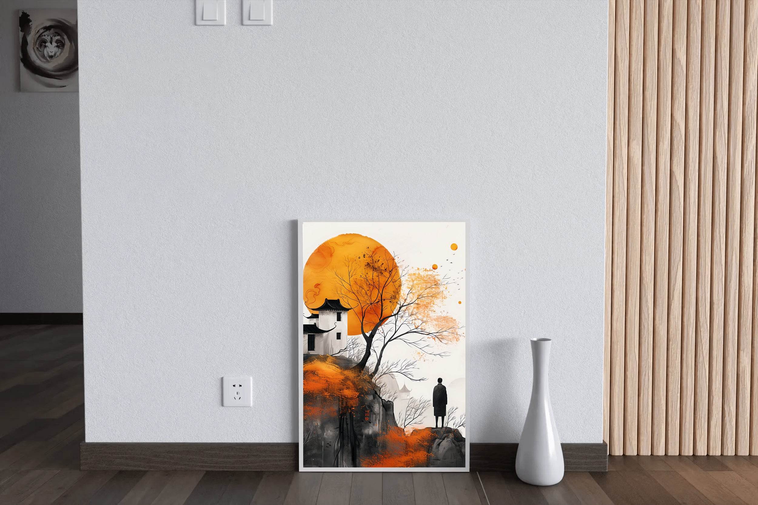 Orange Moon and Ancient House Wall Art - beink online art store
