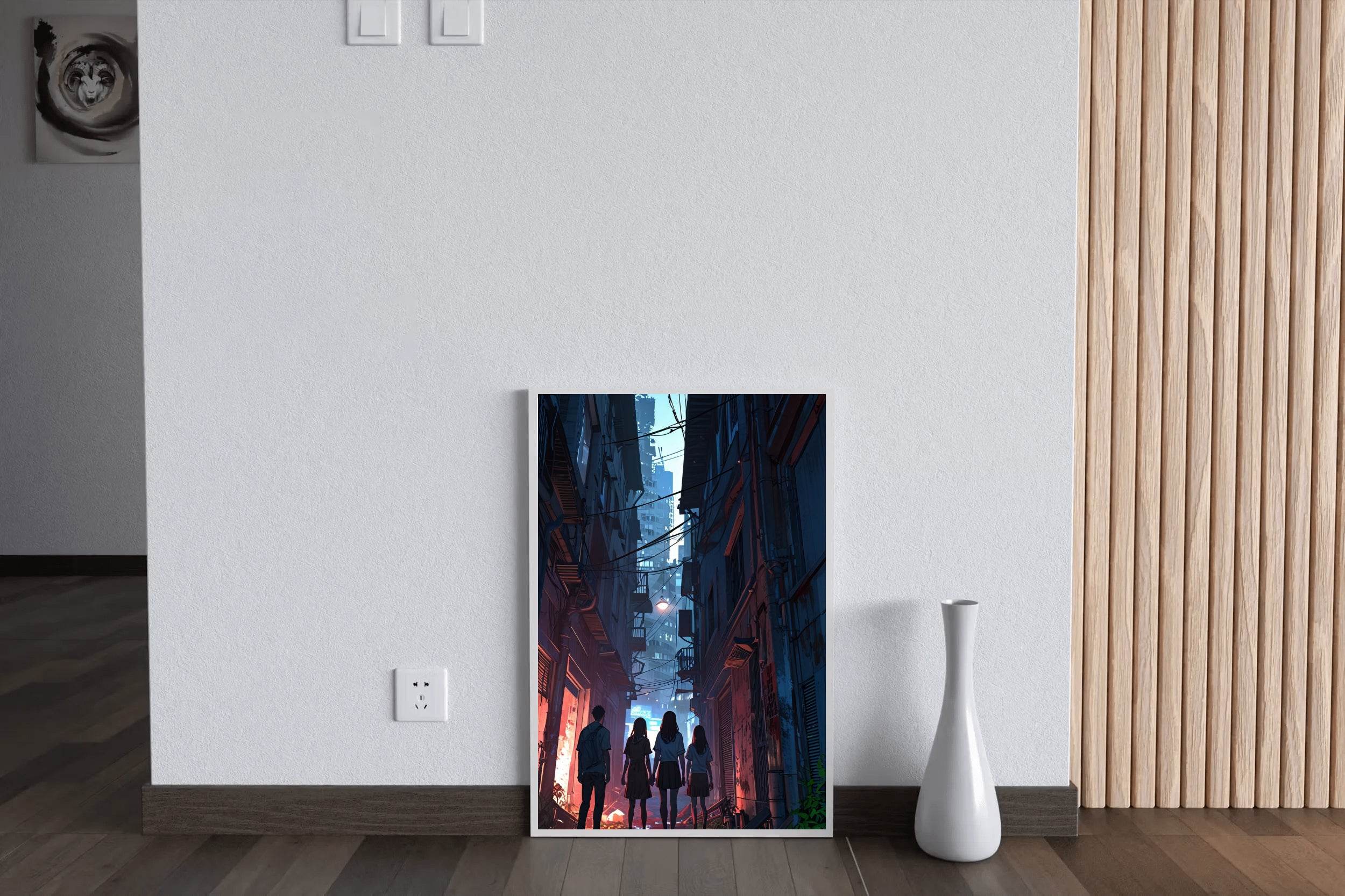 Friends In Night Alleyway Anime Wall Art - beink online art store