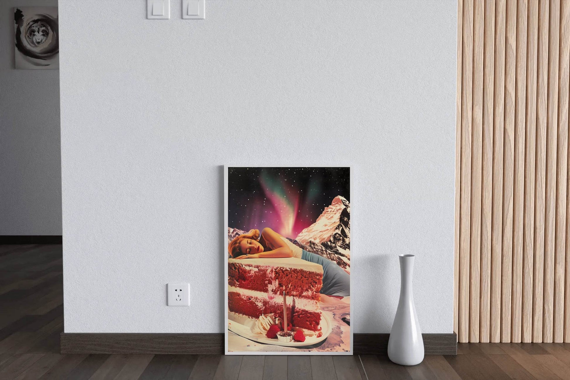 Sleeping Girl on The Cake With Space Background Wall Art - beink online art store