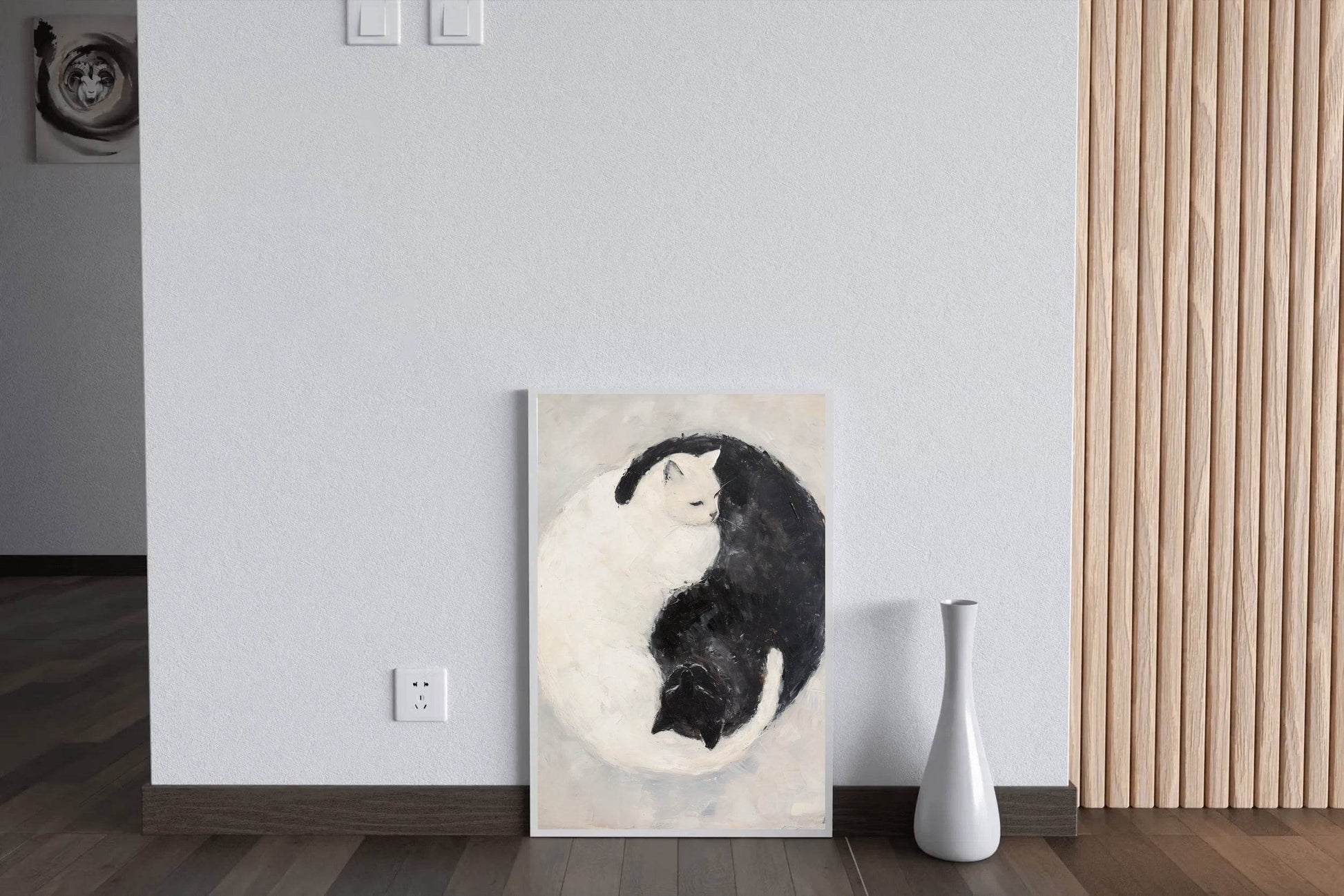 Black and White Painting of Cat Pair - beink online art store