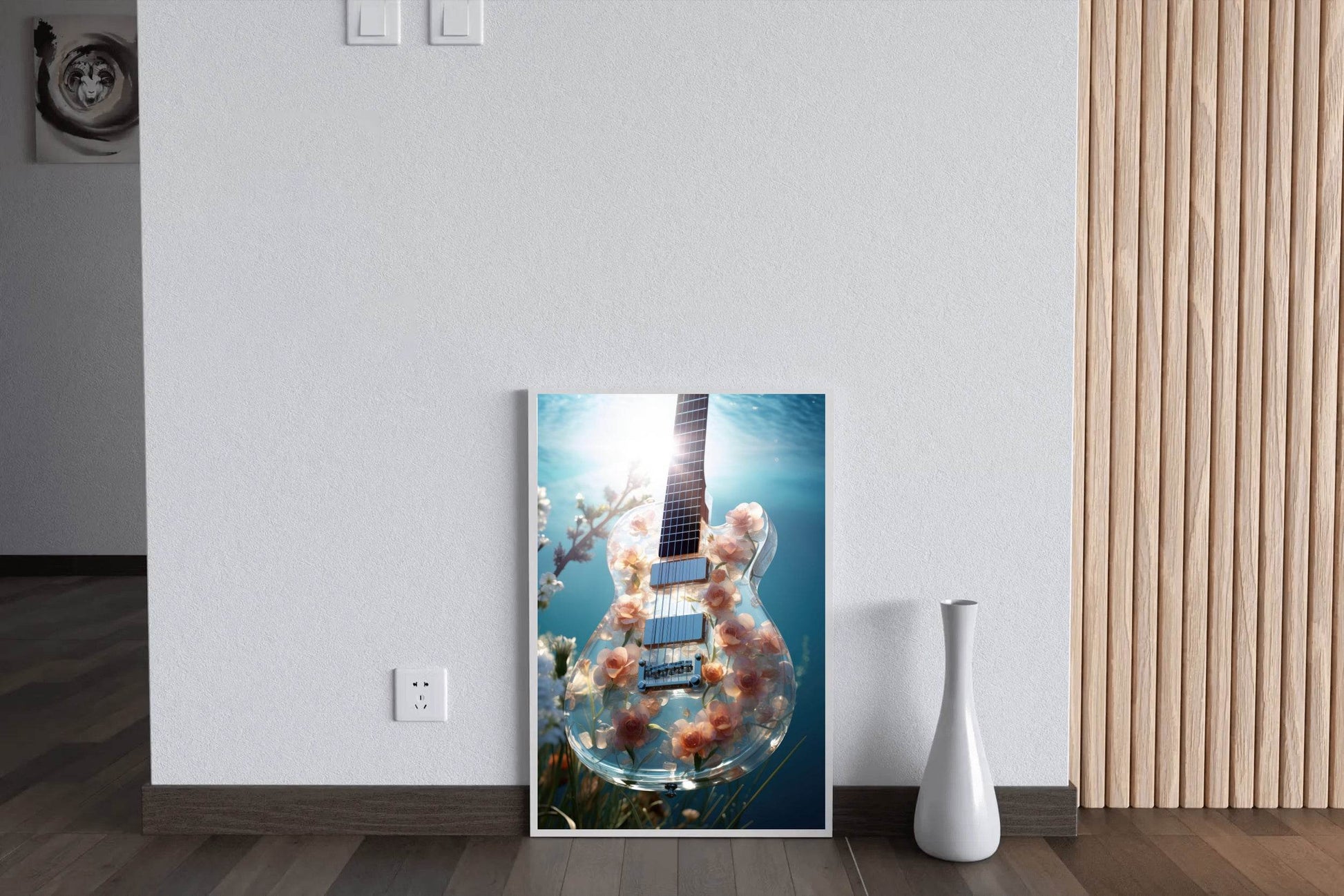 Glass Guitar With Flower Design Wall Art - beink online art store