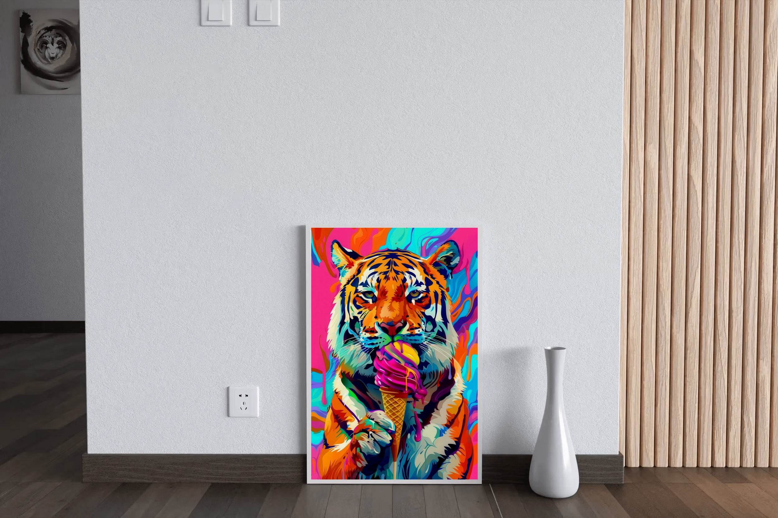 Tiger Enjoying a Colorful Treat Wall Art - beink online art store