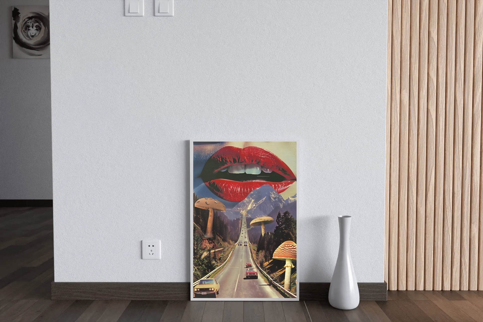 Background of Lips And Mushrooms on The Highway Wall Art - beink online art store