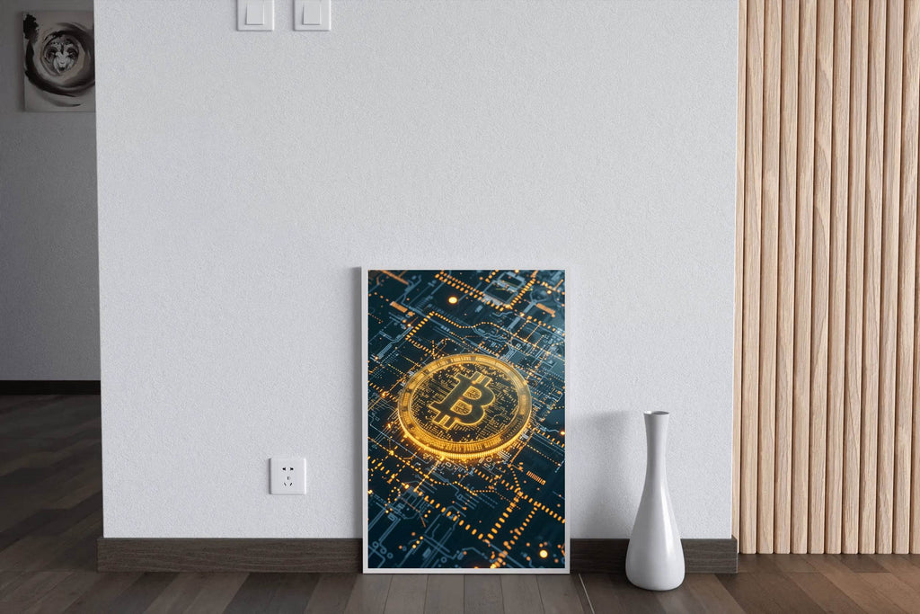 Digital Bitcoin Golden Logo Wall Art - beink online art store
