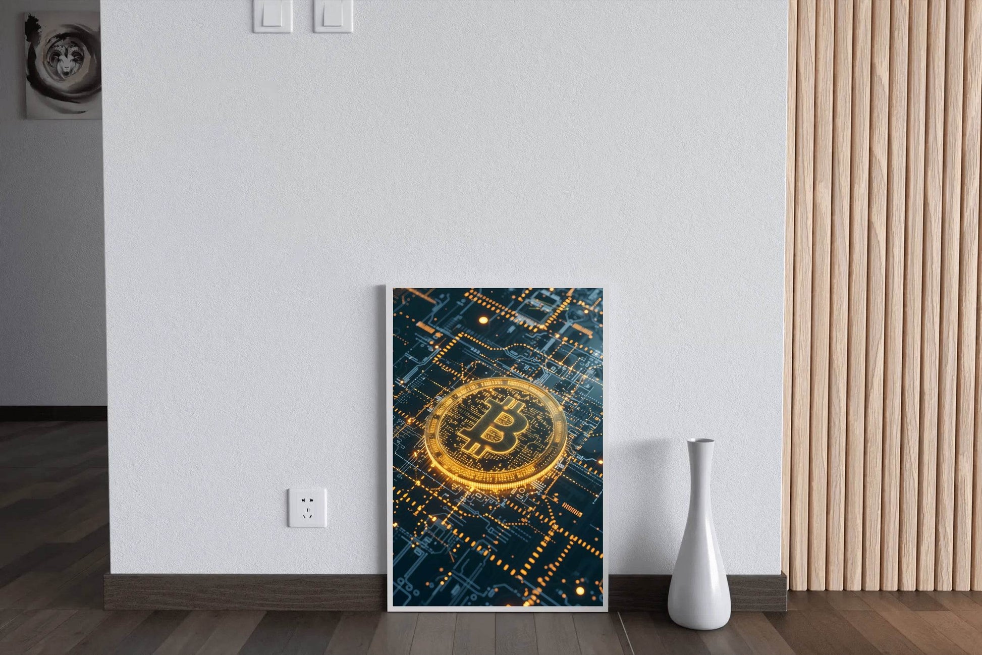 Digital Bitcoin Golden Logo Wall Art - beink online art store