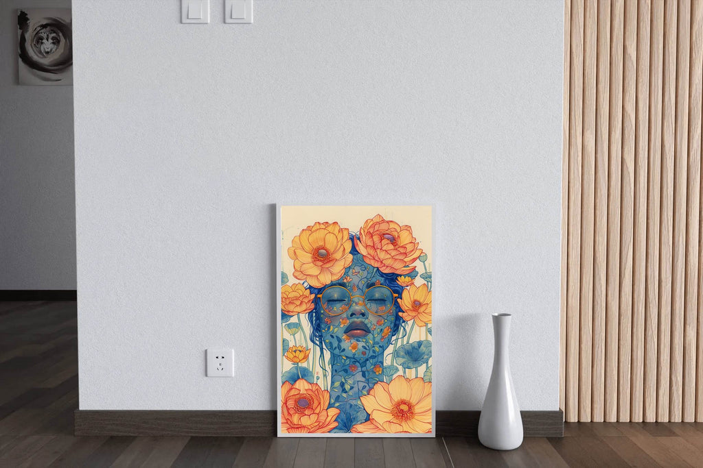 Floral Face of Lady with Orange Blossoms Wall Art - beink online art store