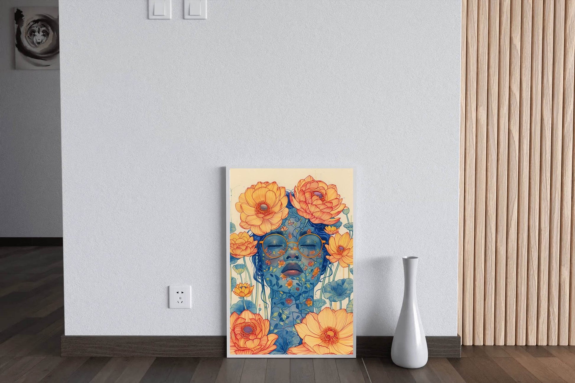 Floral Face of Lady with Orange Blossoms Wall Art - beink online art store
