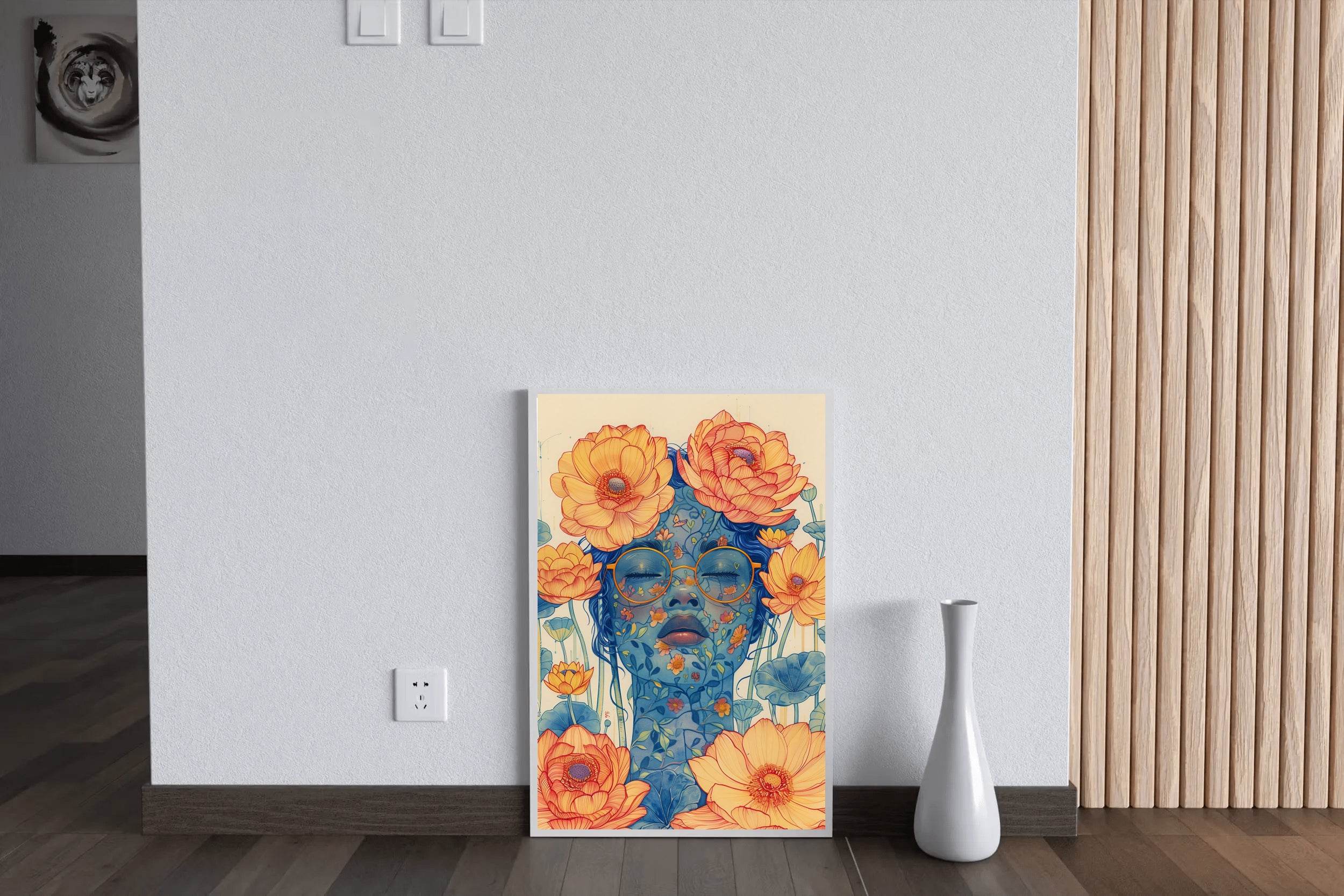 Floral Face of Lady with Orange Blossoms Wall Art - beink online art store