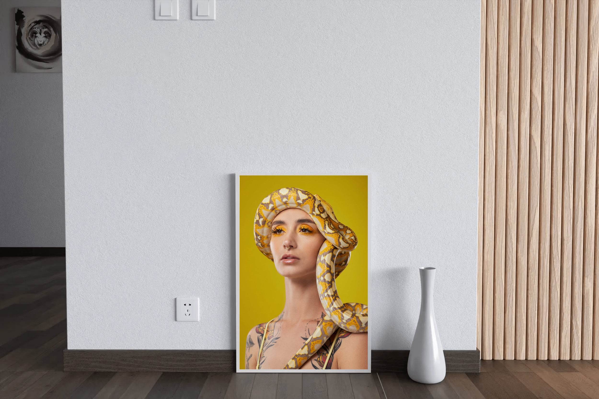 Girl With Snake Around Head Animal Wall Art - beink online art store