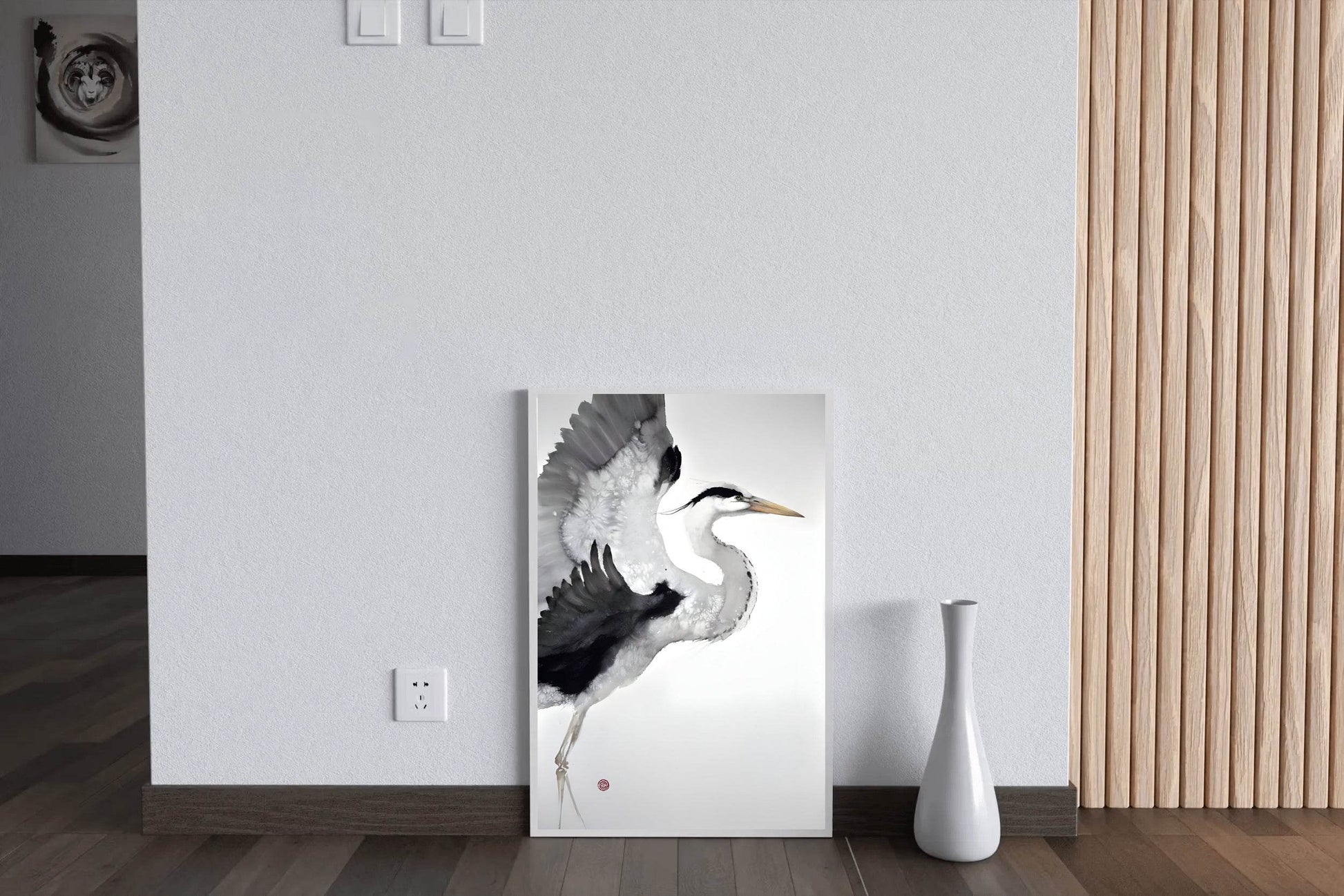 Watercolor Painting of Grey Heron Modern Art - beink online art store