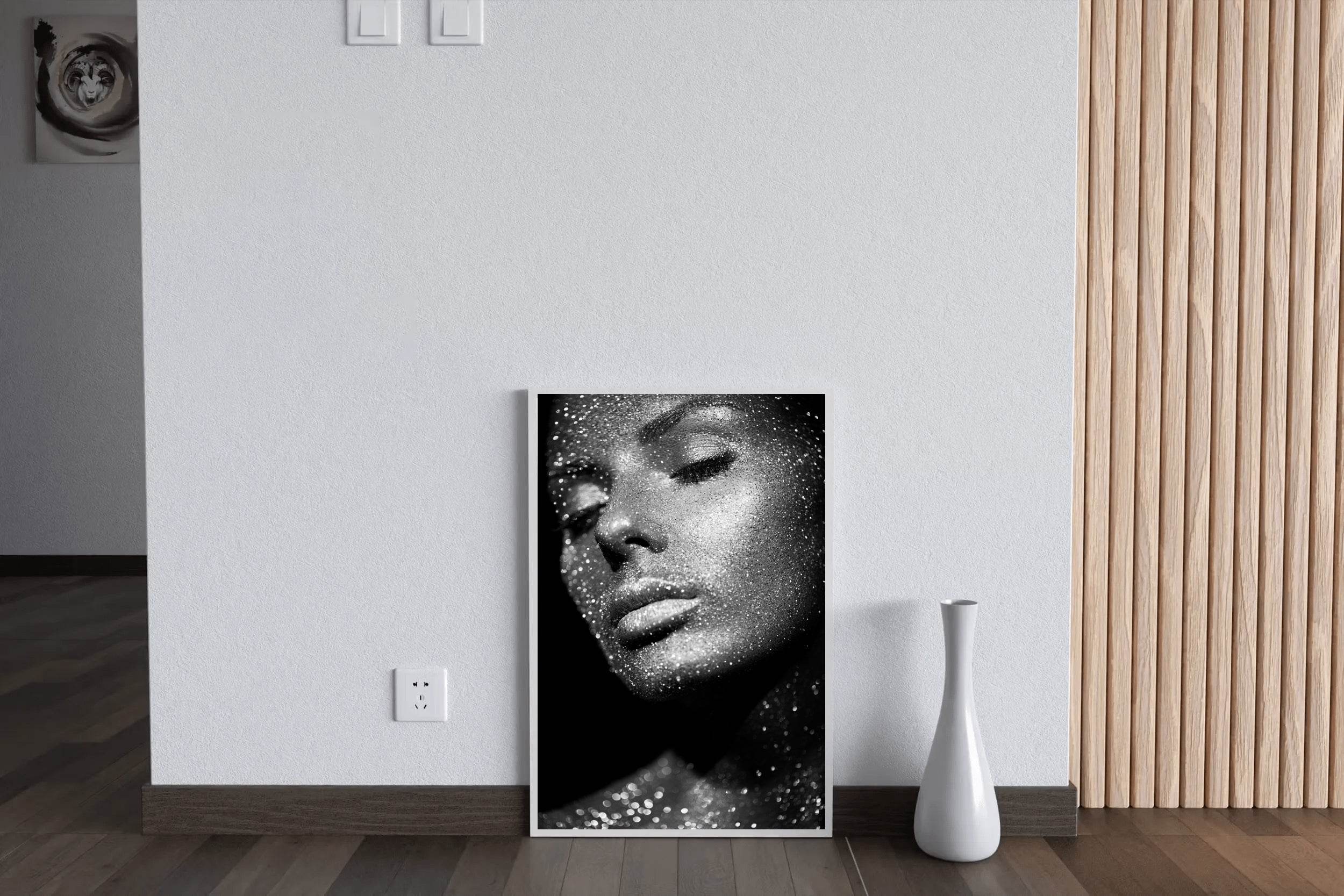 Women Bright Sparkling Lights Black & White Wall Art - beink online art store
