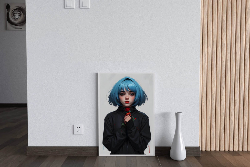 Anime Girl with Blue Hair Wall Art - beink online art store