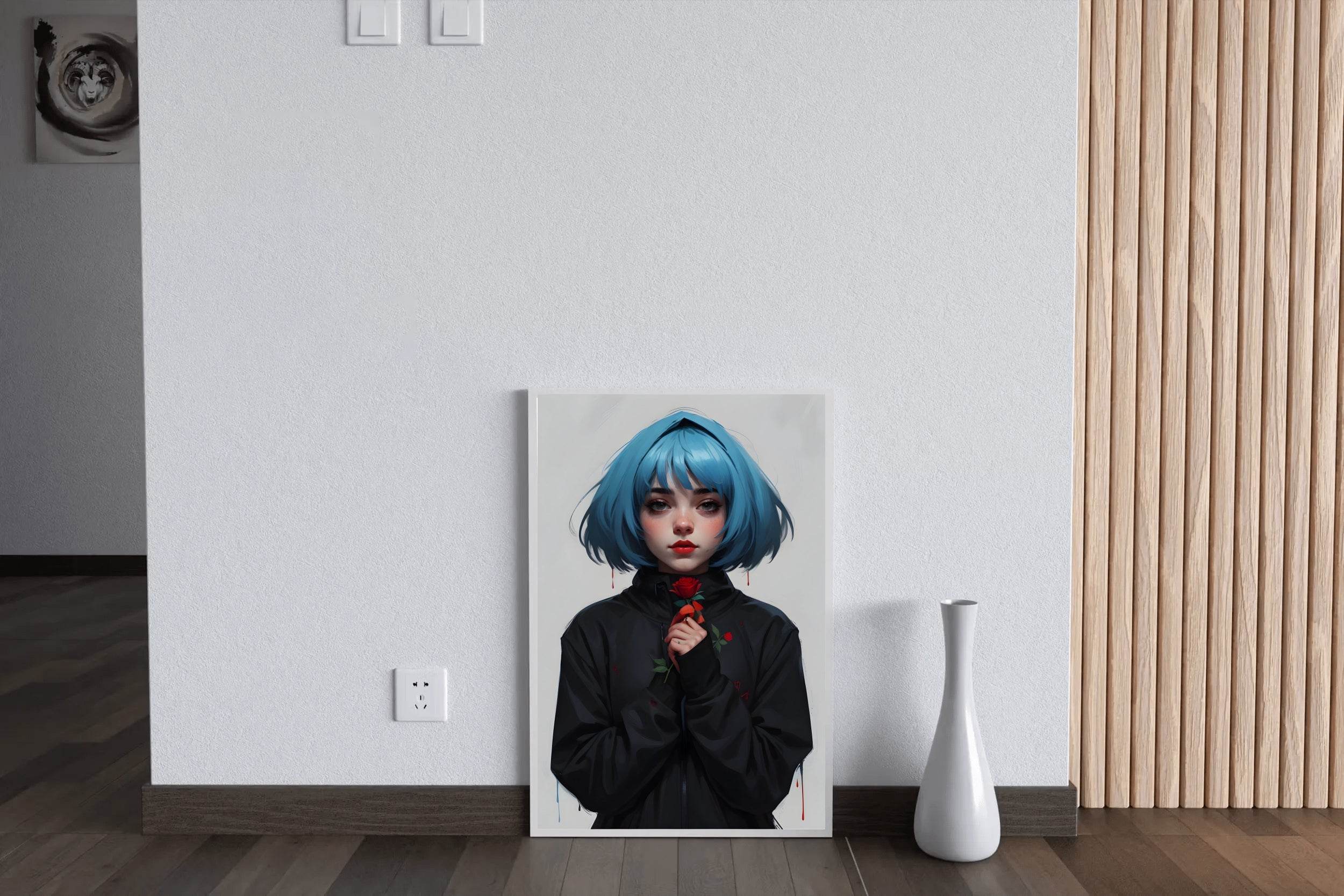 Anime Girl with Blue Hair Wall Art - beink online art store
