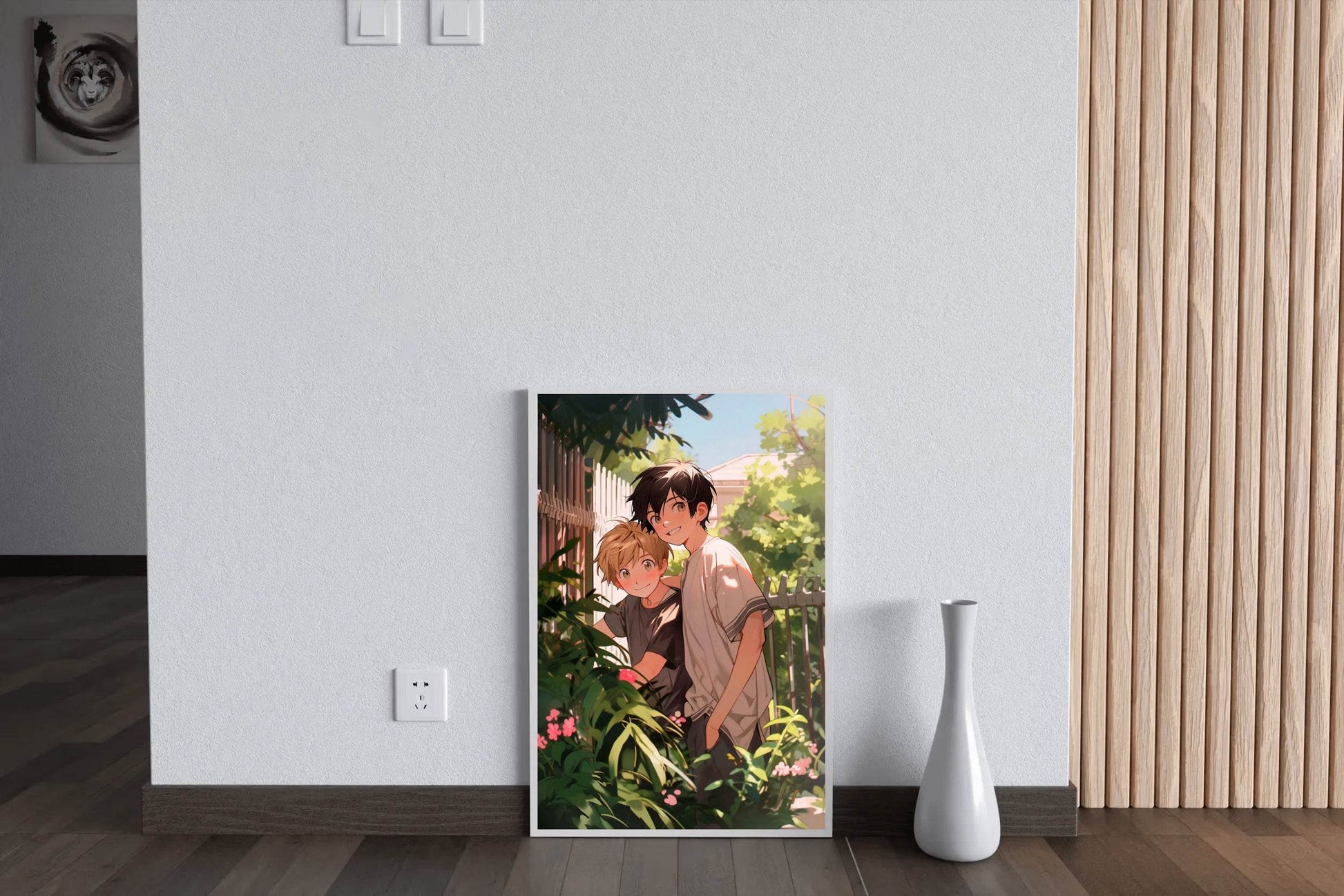 Anime Character Cartoon Scene in Garden - beink online art store