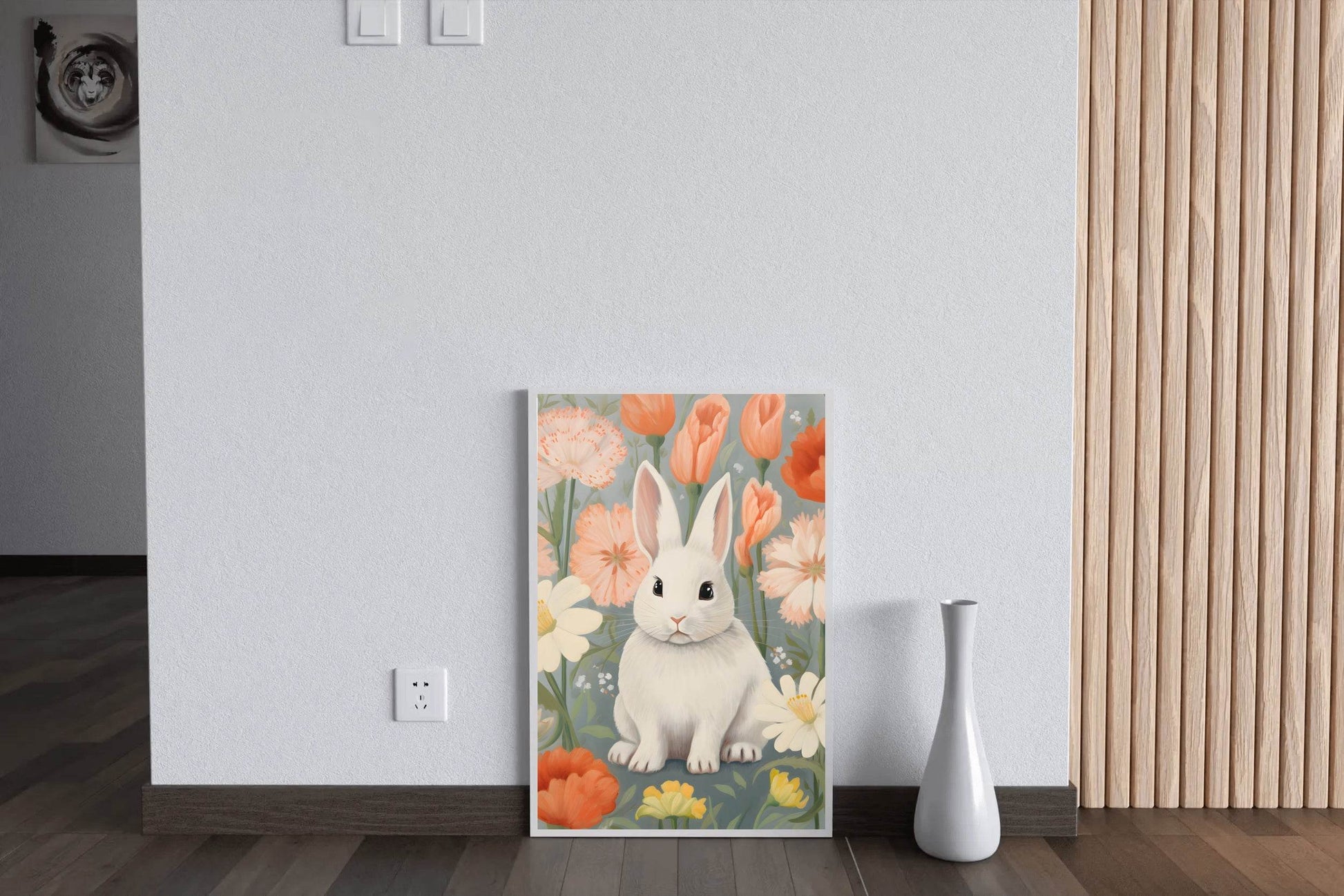 Drawing of Bunny Sitting in Flowers - beink online art store