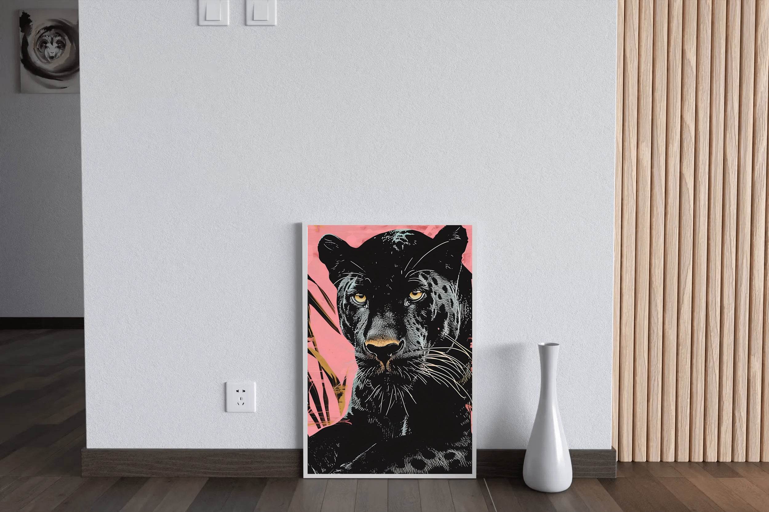 Majestic Black Panther With Pink Background - beink online art store