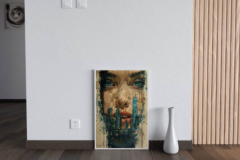 Female Face and Building Digital Painting Art - beink online art store