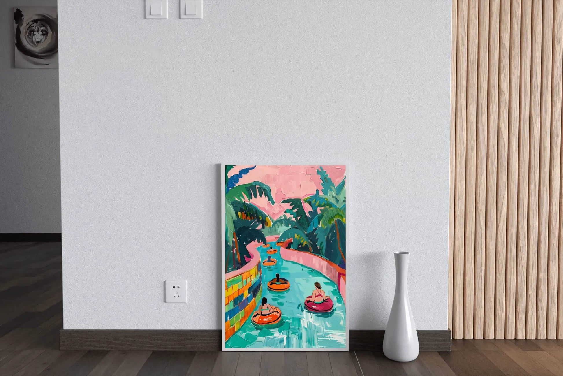 Painting of People in the Water with a Palm Tree Wall Art - beink online art store