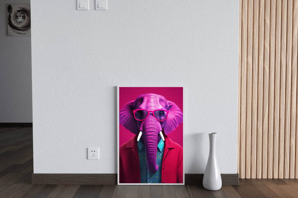Pink Painted Elephant With Glasses Animal Wall Art - beink online art store