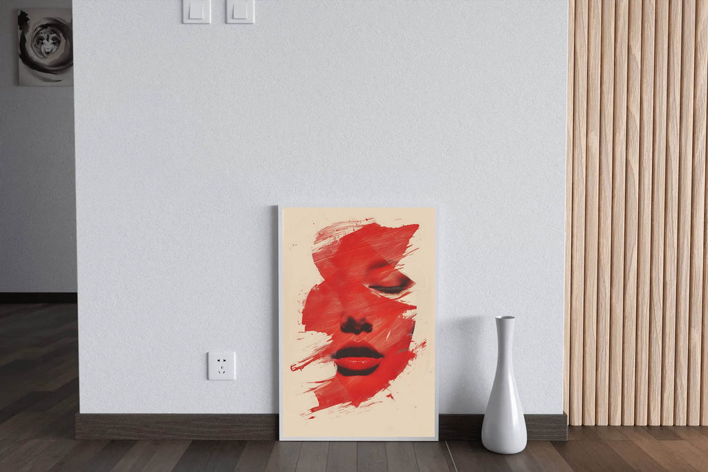 A Woman's Face In Red Wall Art - beink online art store