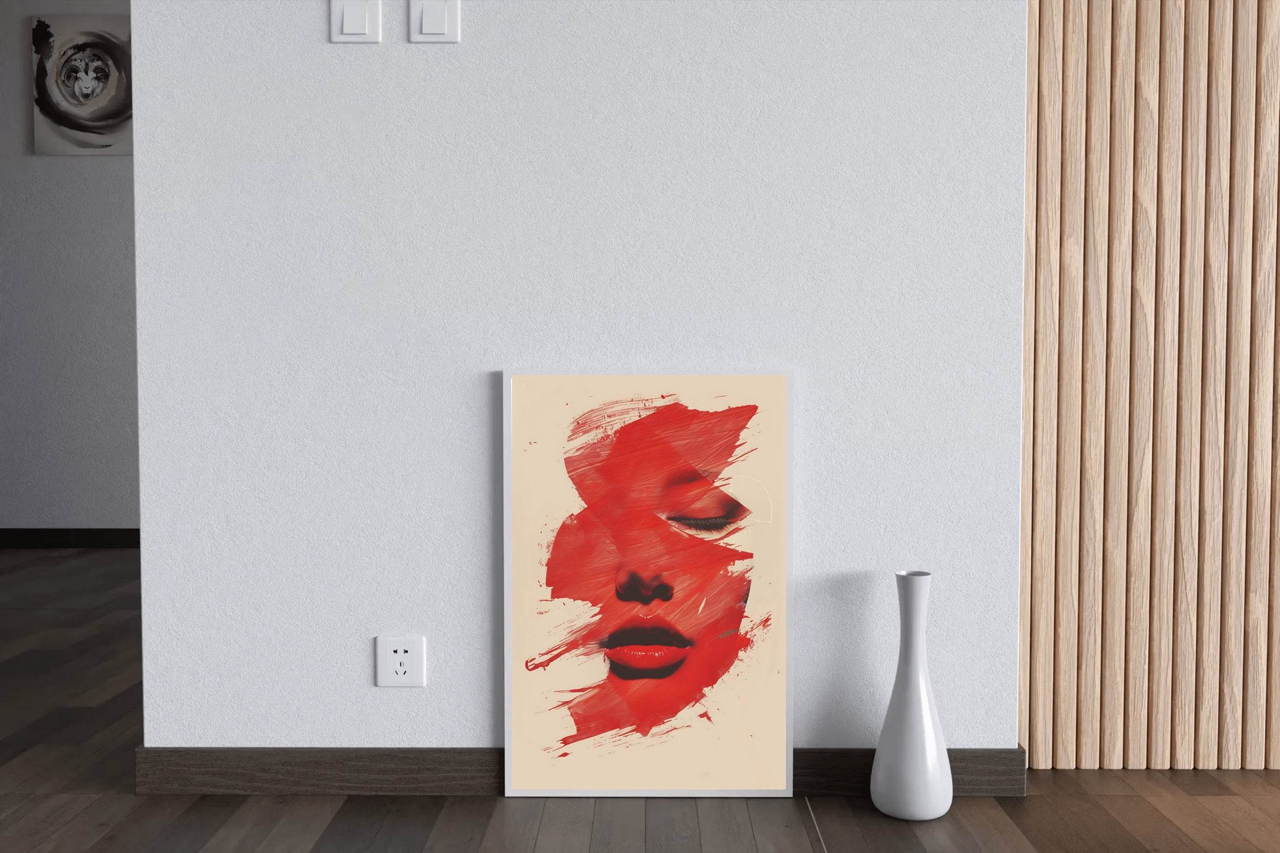 A Woman's Face In Red Wall Art - beink online art store