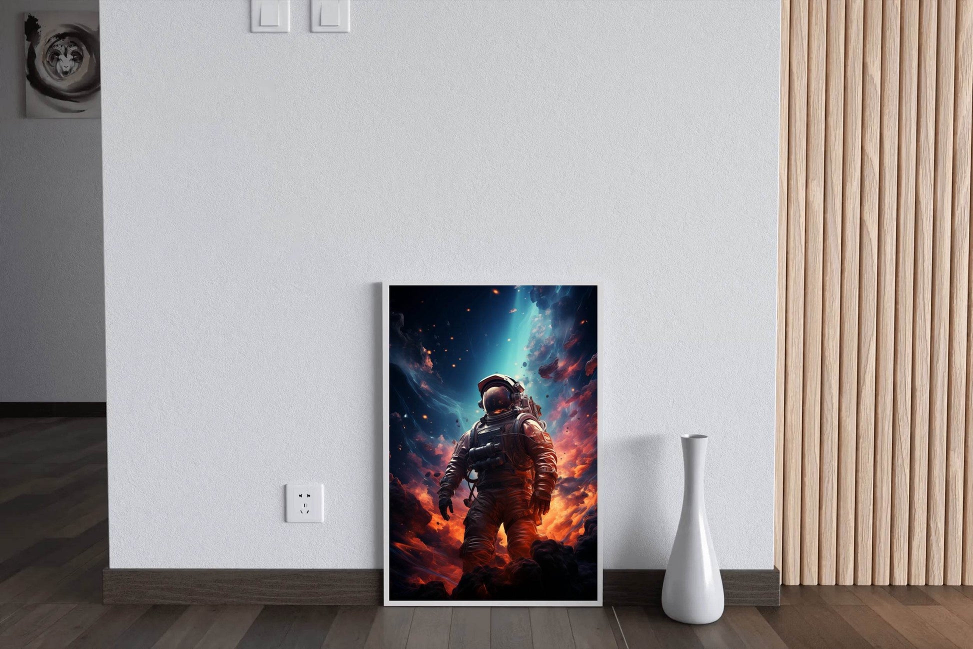 Astronaut in space background of burning planet - beink online art store