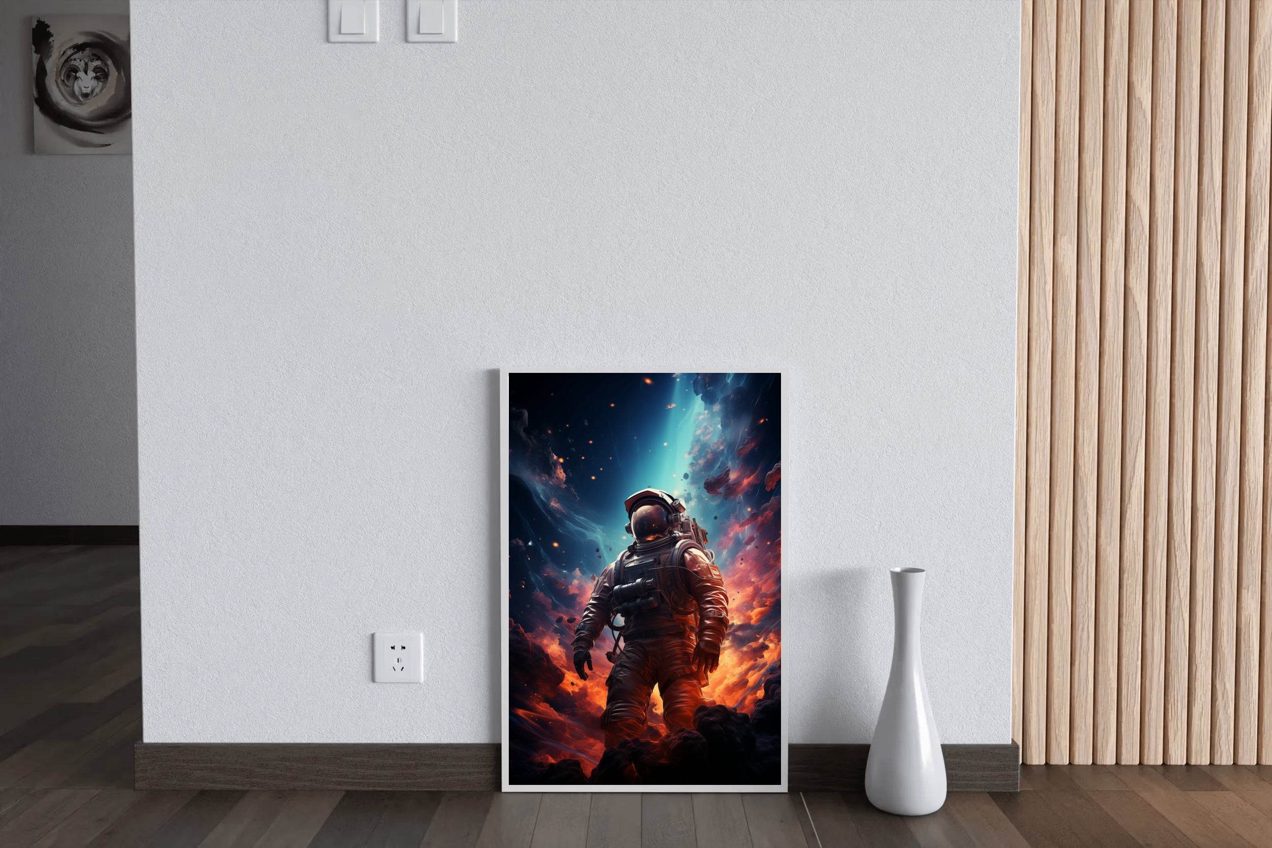 Astronaut in space background of burning planet - beink online art store