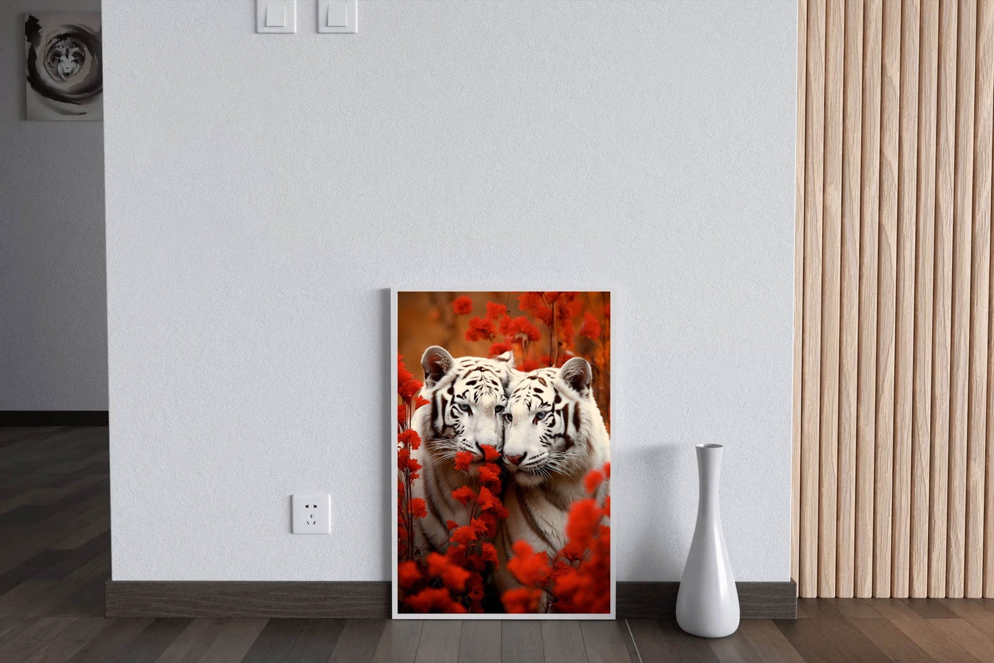 Wild White Tiger With Leaves Wall Art - beink online art store
