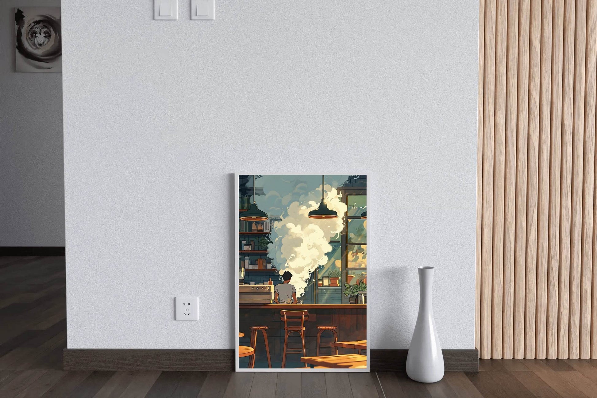 Cartoon Steam With Man in Coffee shop Anime Wall Art - beink online art store