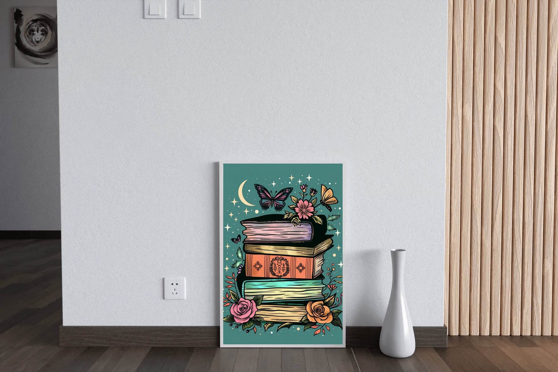 Stack of Books with a Full Moon in the Background Wall Art - beink online art store