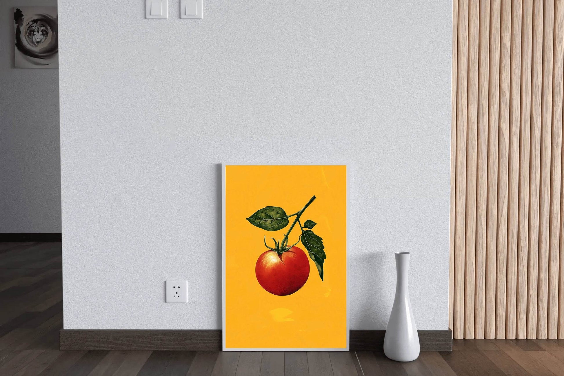 Drawing of Tomato With a Leaf Wall Art - beink online art store