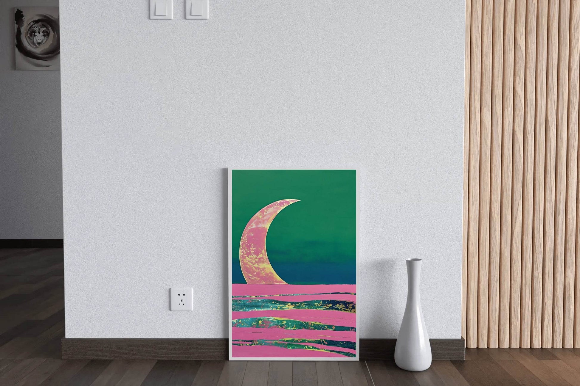Moon Painting With Green Background Wall Art - beink online art store